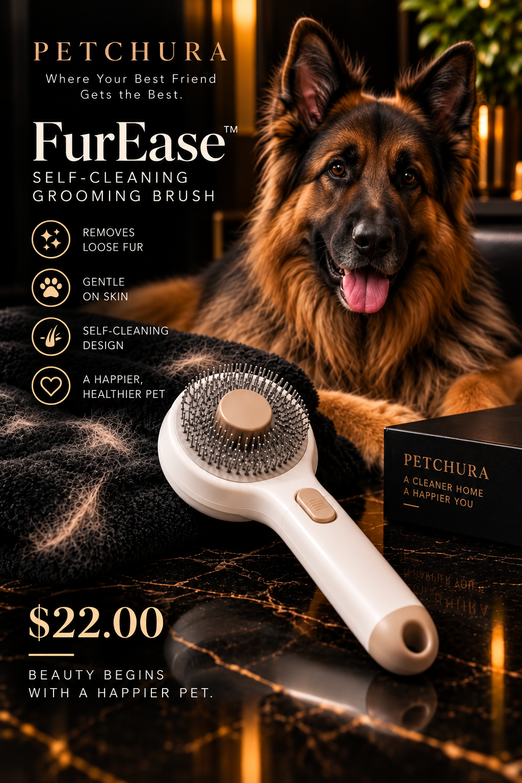 Petchura FurEase self-cleaning pet grooming brush, $22.00